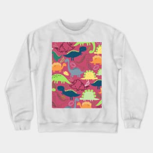 Dinosaur doodle dark pink background Crewneck Sweatshirt